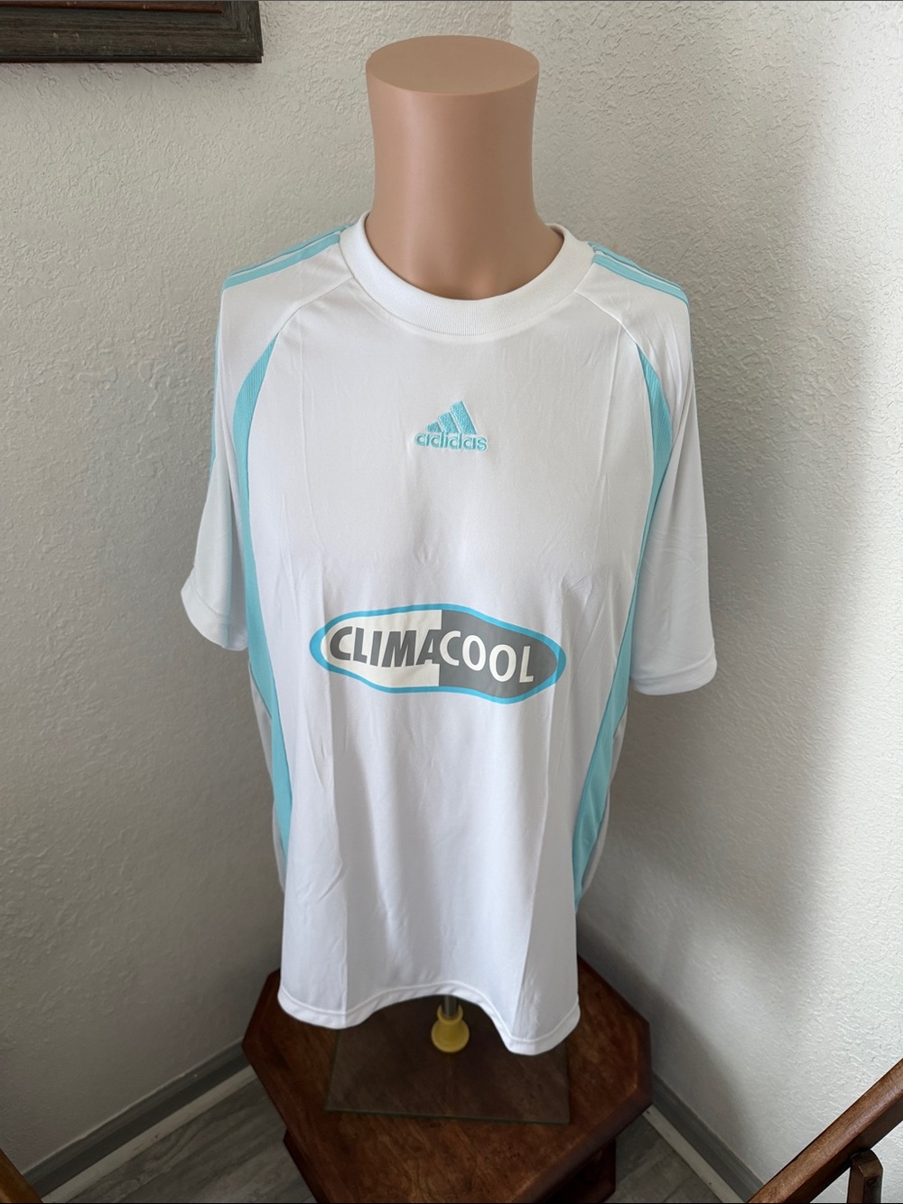 adidas Retro White and Light Blue Climacool Sport Jersey
